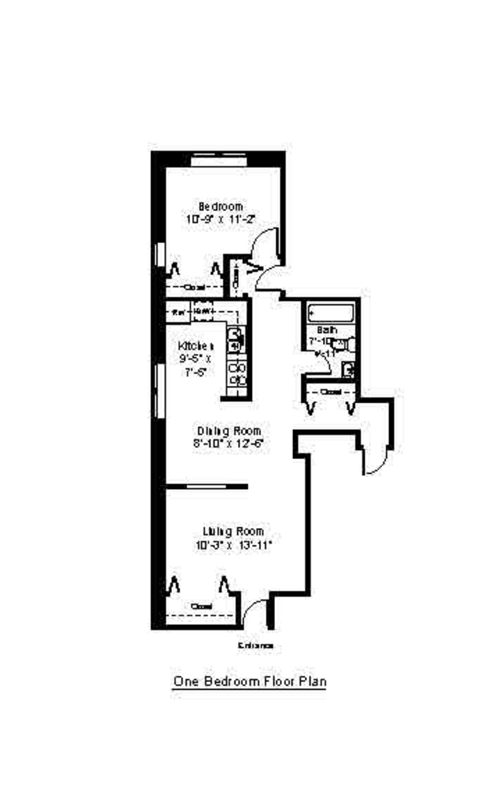 One Bedroom Floorplan at Cumberland Homes, Springfield, 01104.